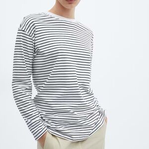 MANGO STRIPED OVERSIZED T-SHIRT WHITE WITH BLACK STRIPES - L